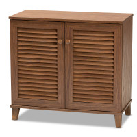 Baxton Studio FP-01LV-Walnut Coolidge Modern and Contemporary Walnut Finished 4-Shelf Wood Shoe Storage Cabinet
